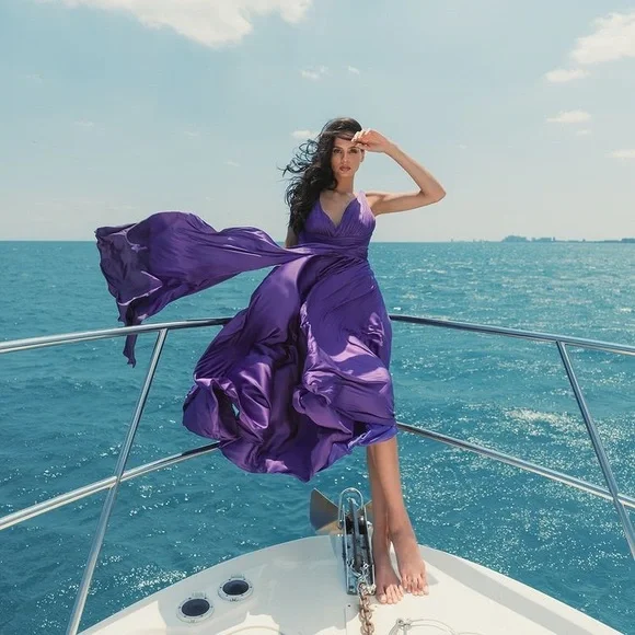 MAC DUGGAL
Ruched Top Satin Pleated Tea Length Dress - Picture 16 of 16